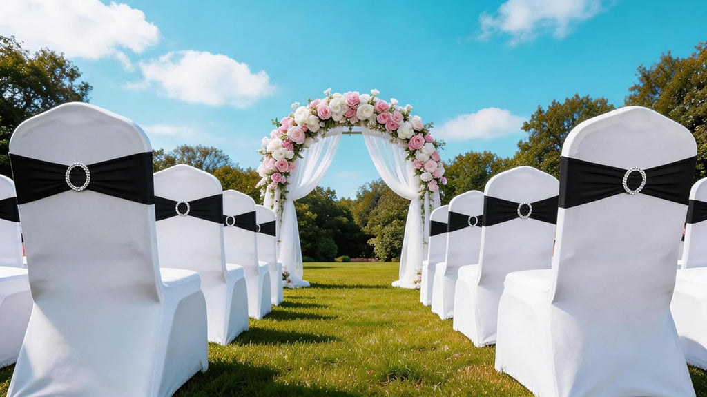 Skiennix 50 Pack Black Spandex Chair Sashes - Elegant Buckles for Weddings & Events