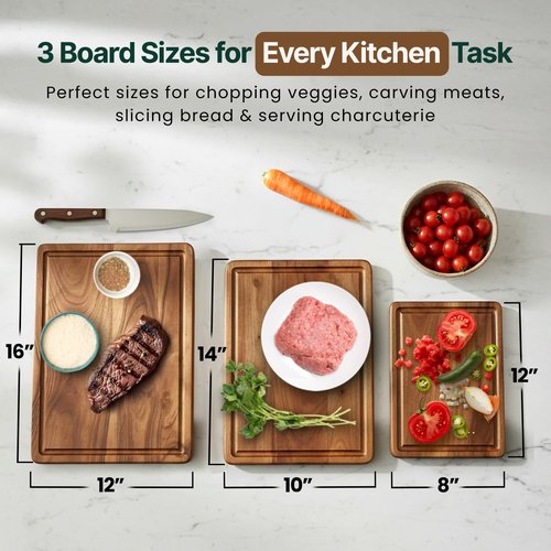 BRUSH HAVEN Salt & Birch Cutting Board - Premium Acacia Wooden Board for Easy Food Prep - Enjoy A Reliable Chopping Board Designed for Versatile Kitchen Use - Perfect for Chefs & Home Cooks- 3 Pcs Set