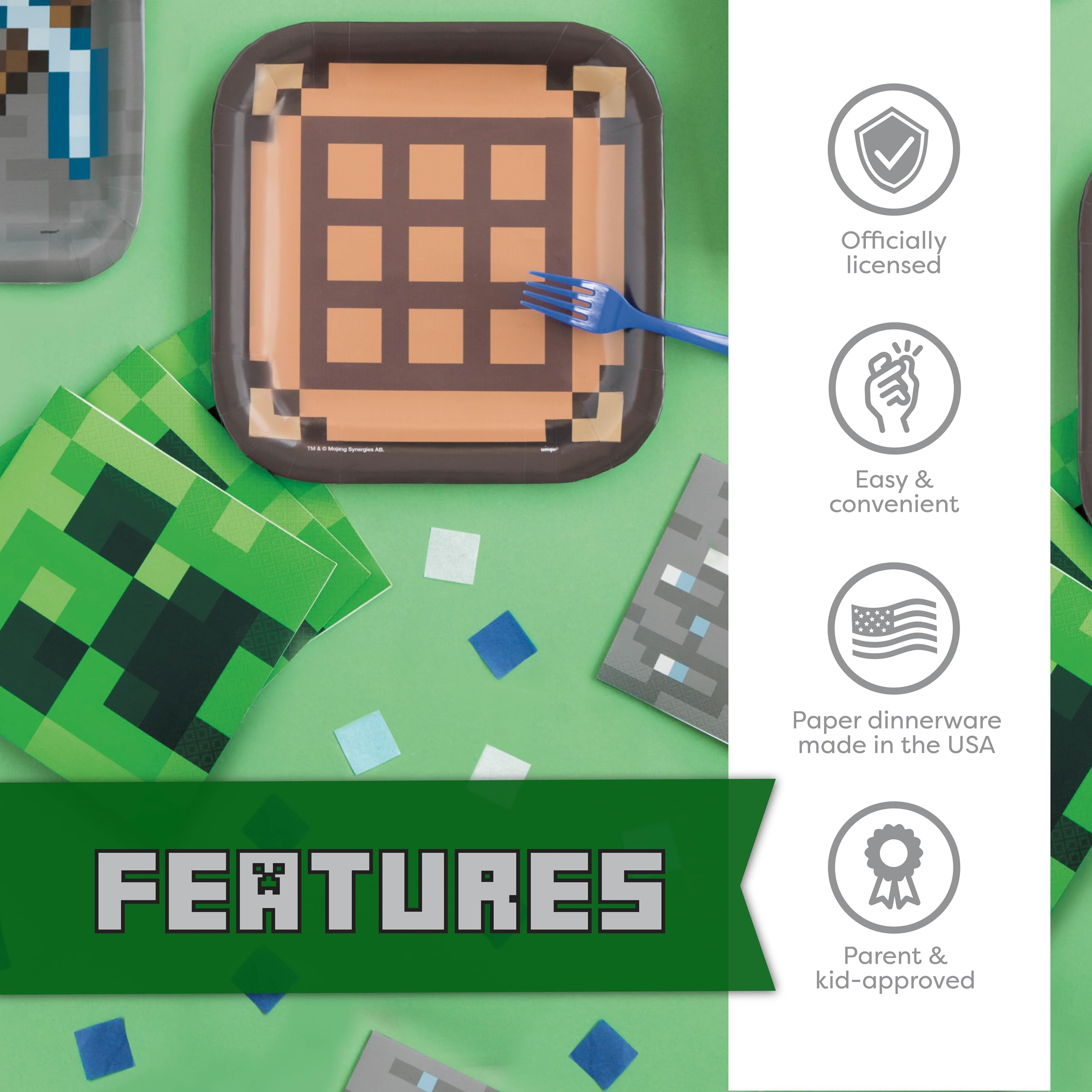 Unique Minecraft Plates and Napkins for 32 Guests | Minecraft Birthday Decorations for Party | Officially Licensed