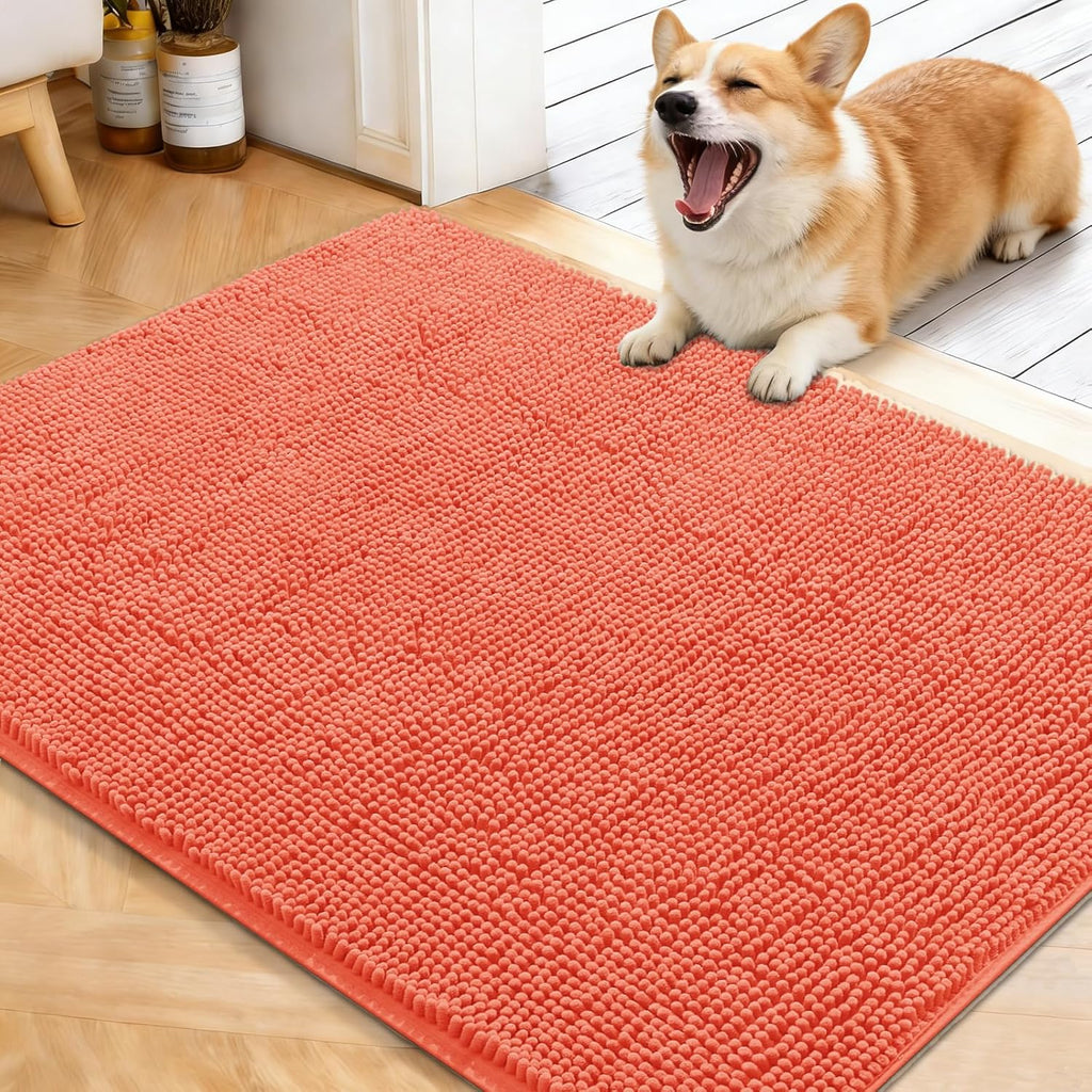 OLANLY Dog Door Mat - Absorbent Non-Slip Washable Chenille Mat for Muddy Paws | 40x32 Coral Size