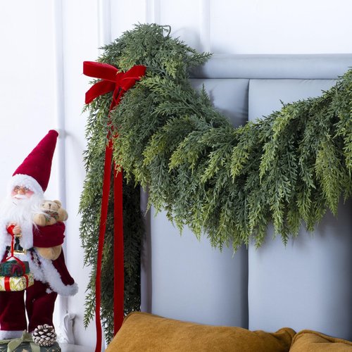 9 Ft Christmas Cedar Garland, Realistic Faux Pine Garlands, Green Artificial Greenery Garland for Winter Home, Mantle, Fireplace, Indoor, Outdoor Christmas Decorations (1Pcs)
