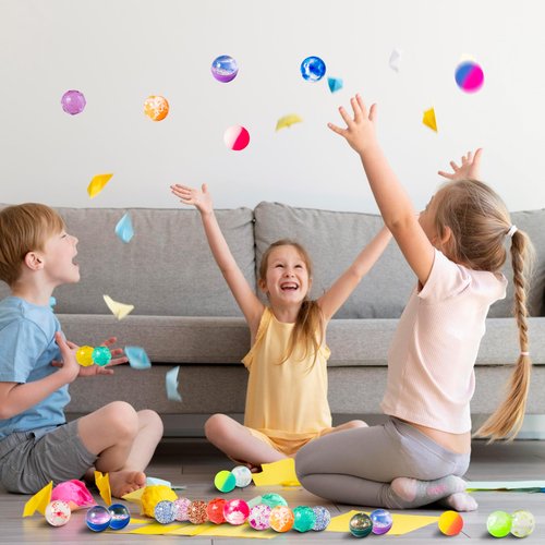 JOYIN 24 PCS Multistyle Bouncy Balls, 6 Styles 32mm Assorted Bouncy Balls Bulk with Storage Bag, Bounce Toys for Kids Party Favors Birthdays Gifts Goodie Bags Stuffers Carnival Prizes