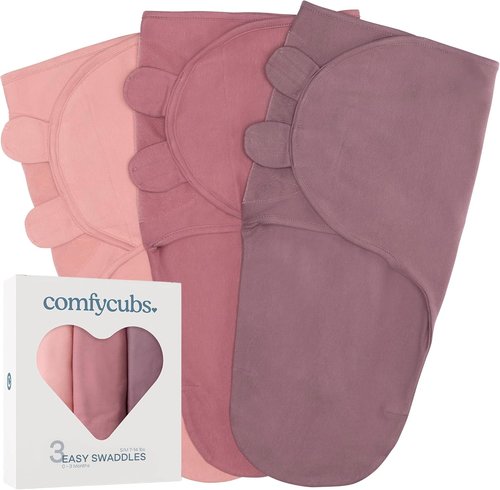 Comfy Cubs Swaddle Blanket Set - 100% Cotton Newborn Wraps for Infants 0-3 Months | Breathable & Durable - Blush, Mauve & Mulberry