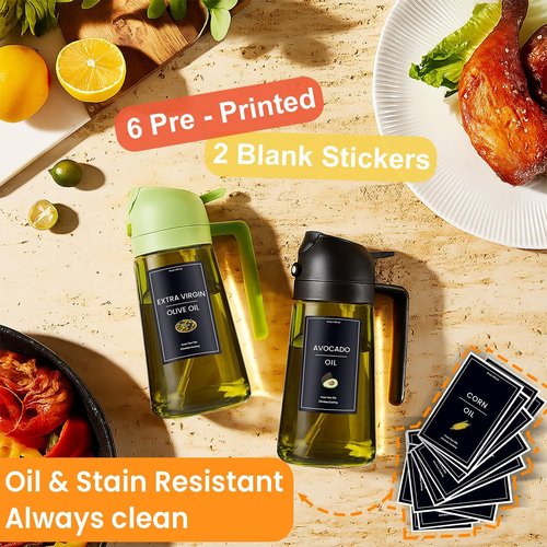 CXINYI - 16oz Olive Oil Dispenser with Stickers | 2-in-1 Sprayer for Cooking & Salad, 2 Black