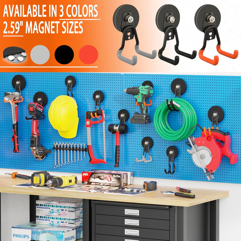 ULIBERMAGNET Heavy-Duty Magnetic Hooks - 4 Pack Strong Magnet Hooks for Tools & Garage Storage (Gray)