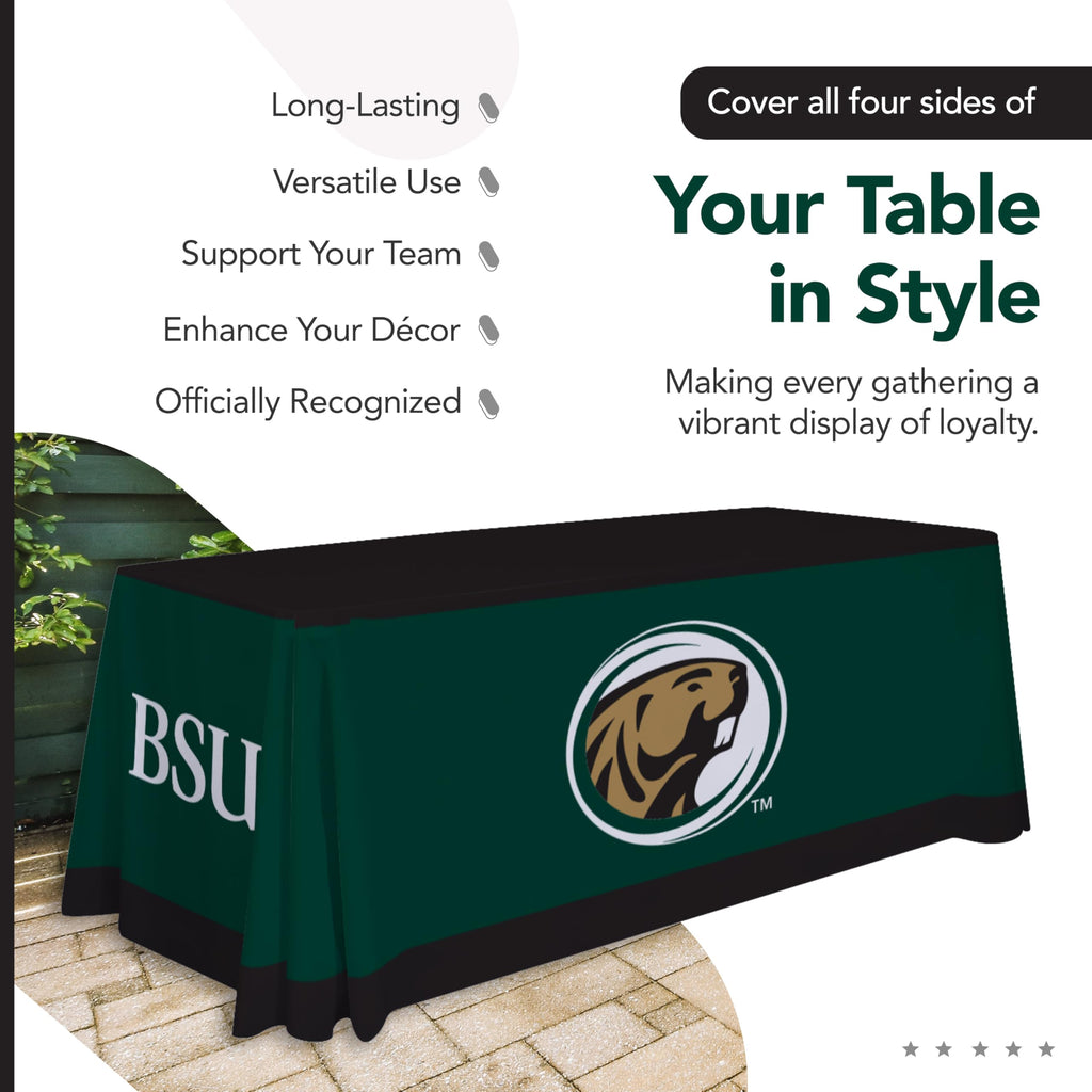 Victory Corps Bemidji State Beavers College Sports Printed Table Throw - NCAA Licensed - Polyester - School Tablecloth (Green, Black) (6' Draped)