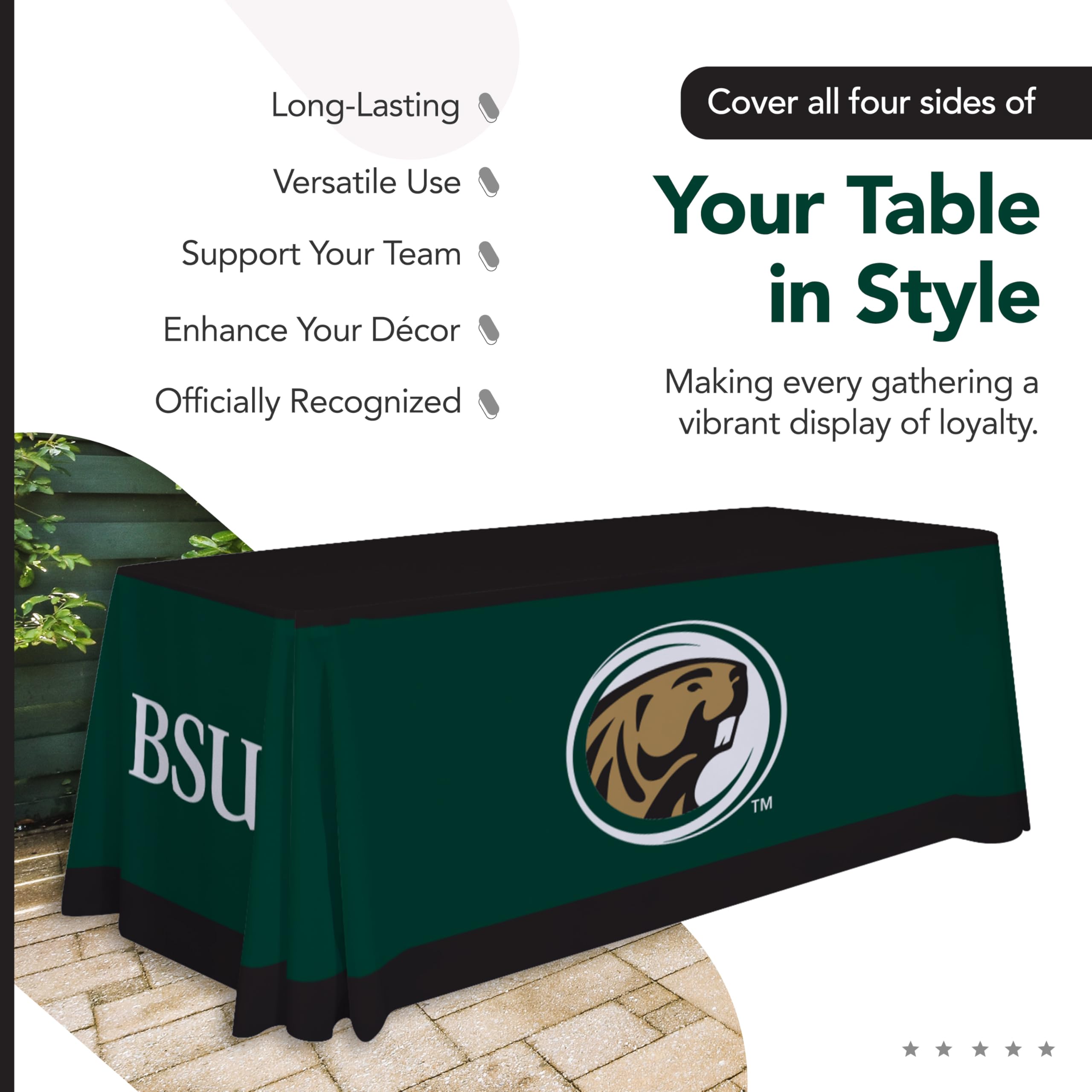 Victory Corps Bemidji State Beavers College Sports Printed Table Throw - NCAA Licensed - Polyester - School Tablecloth (Green, Black) (6' Draped)