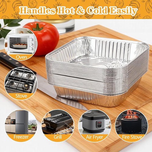 Heavy Duty 8x8 Aluminum Pans with Lids by [Brand Name] - 20 Pack Extra Deep Disposable Baking Trays