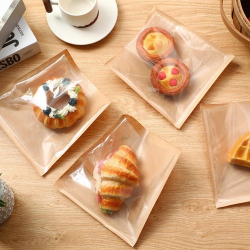 Yeaqee 1000 Pcs Bakery Bags 7.1 x 7.5 Inches Heat Sealable Donut Bag with Window Paper Sandwich Bag Grease Resistant Cookie Packaging Kraft Sleeves for Pastries Snacks Egg Biscuits Treat (Brown)