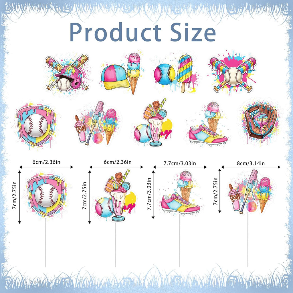 Regine Switzerland Ice Cream Drip Baseball Party Decorations - 36 Pcs Cupcake Toppers for Kids' Birthdays