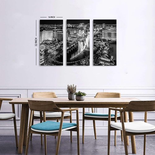 Las Vegas Skyline Wall Art - Black and White Cityscape Canvas Prints | 16x32" Set for Office & Living Room Decor