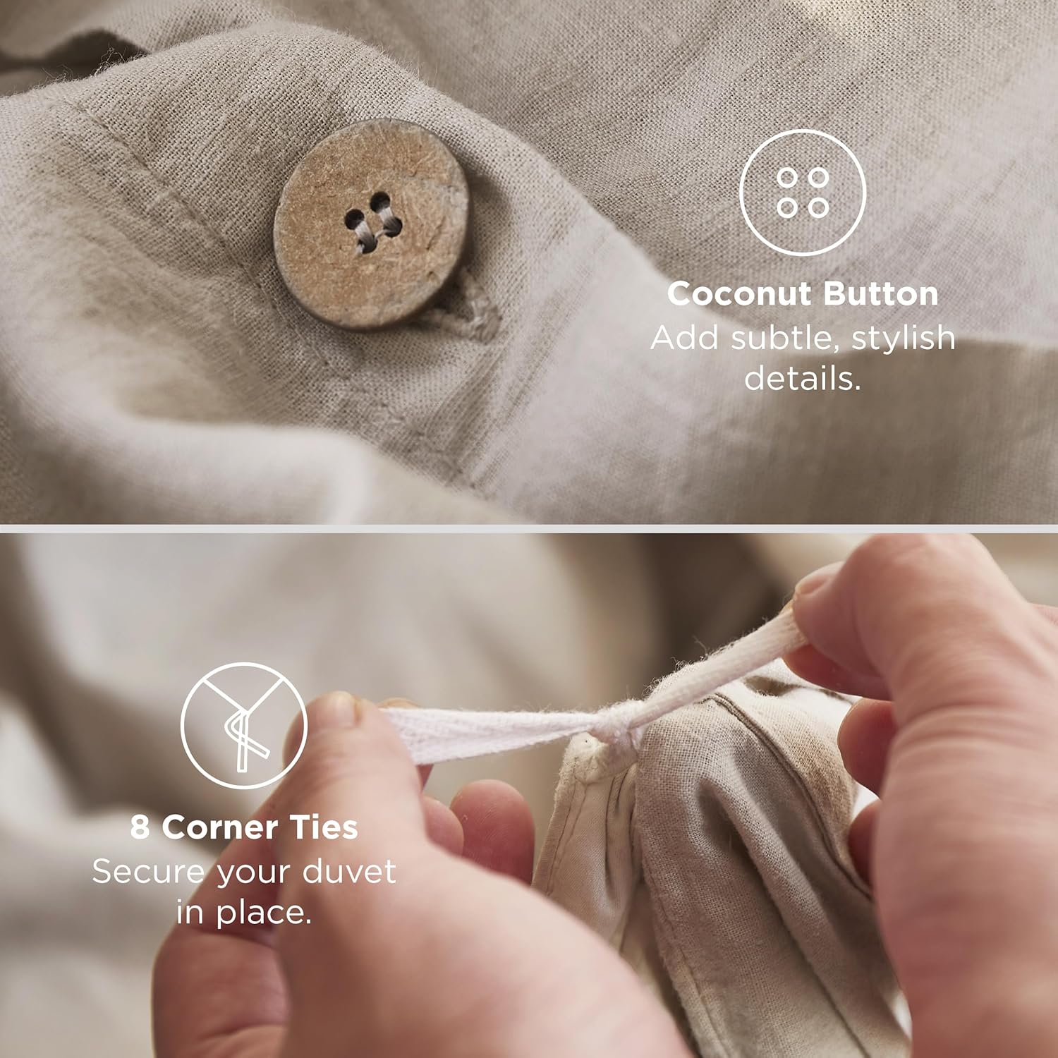 Bedsure Linen Duvet Cover Queen - Cooling & Breathable Linen Cotton Blend Bedding Set | 3-Piece Moisture-Wicking Design (Linen Color)