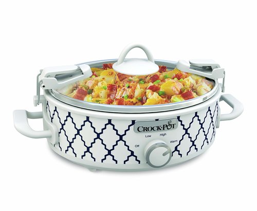 Crock-Pot 7 Quart Oval Manual Slow Cooker, Stainless Steel (SCV700-S-BR) & Small 2.5 Quart Casserole Slow Cooker, White/Blue