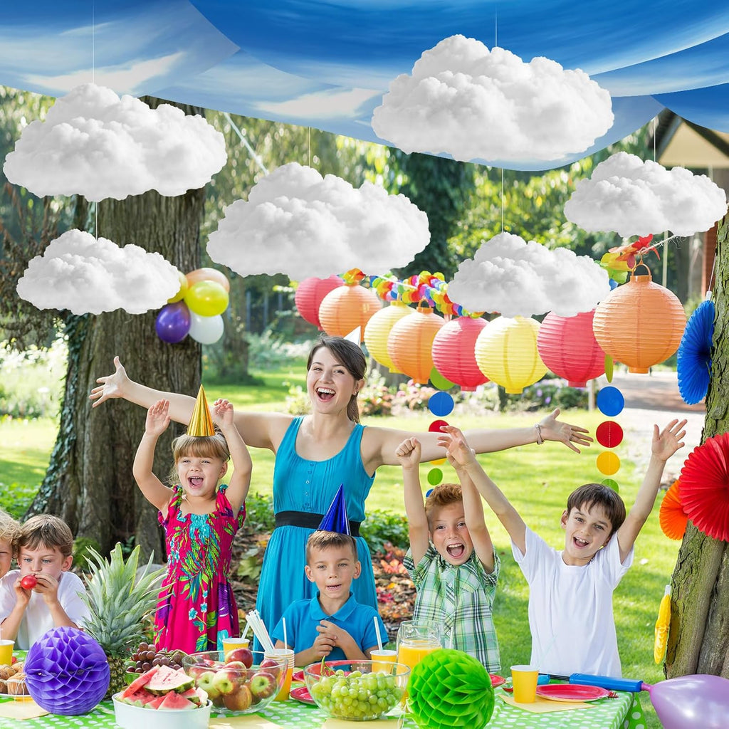 VioraWhite 9 Pcs Blue Sky White Cloud Ceiling Decor - 12x2 Ft Fluorescent Light Covers & 3D Cloud Props