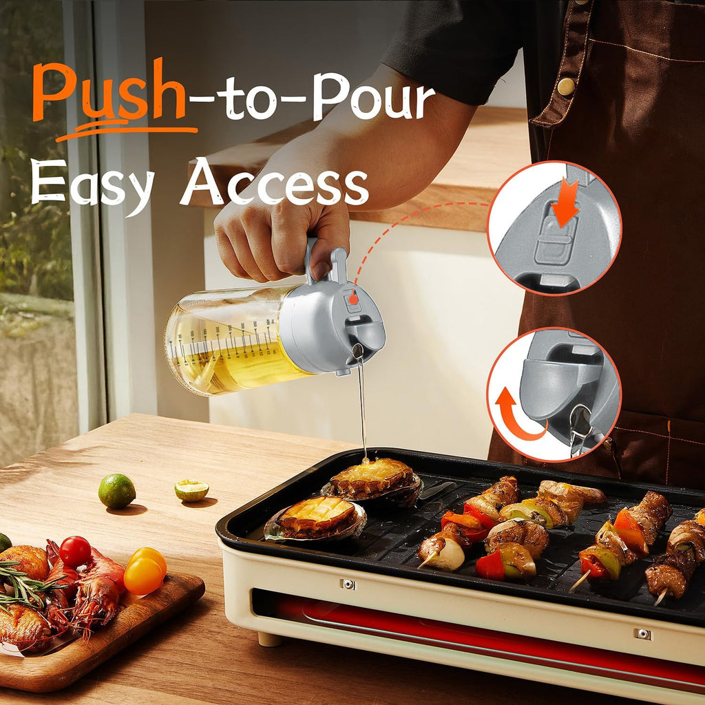 TrendPlain 16oz Glass Olive Oil Sprayer - 2-in-1 Dispenser for Cooking, BBQ & Salad - Black & Ash