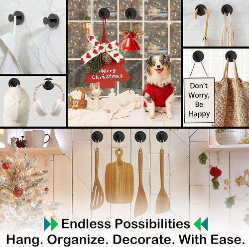 Black Wreath Hanger - 22LB Strong Suction Cup Hook for Indoor/Outdoor Decor | Reusable for Christmas & Easter