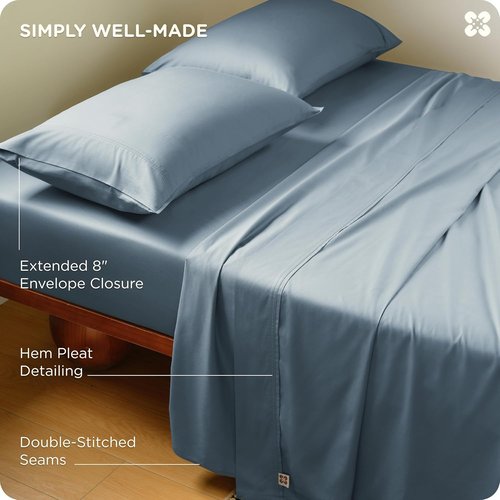Bedsure Bamboo Viscose Cooling Sheets - Breathable & Buttery Soft Queen Size Set | Deep Pocket, Dusty Blue