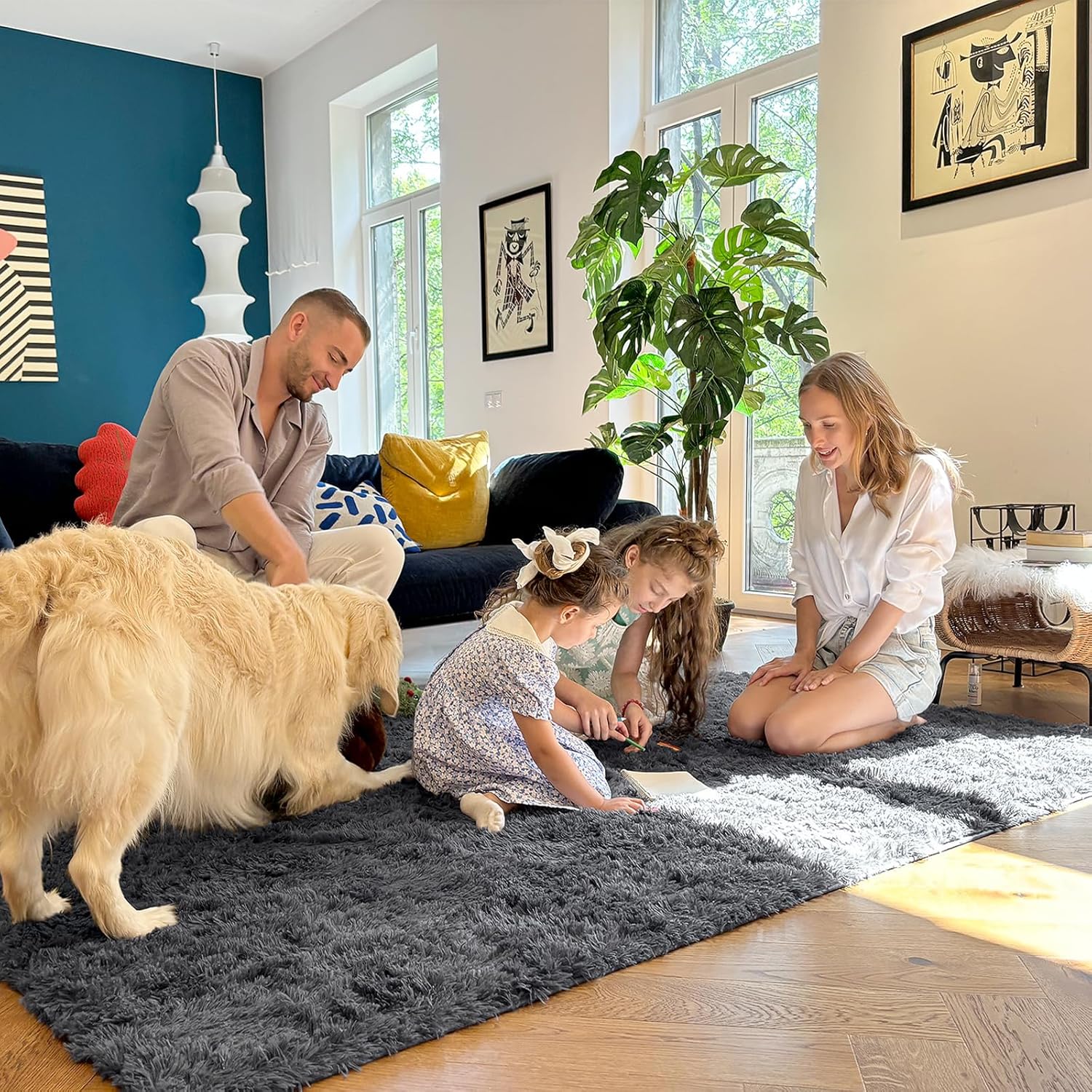 OLANLY Runner Rugs - 2x12 Machine Washable Soft Fluffy Shaggy Carpet for Bedroom & Hallway - Grey