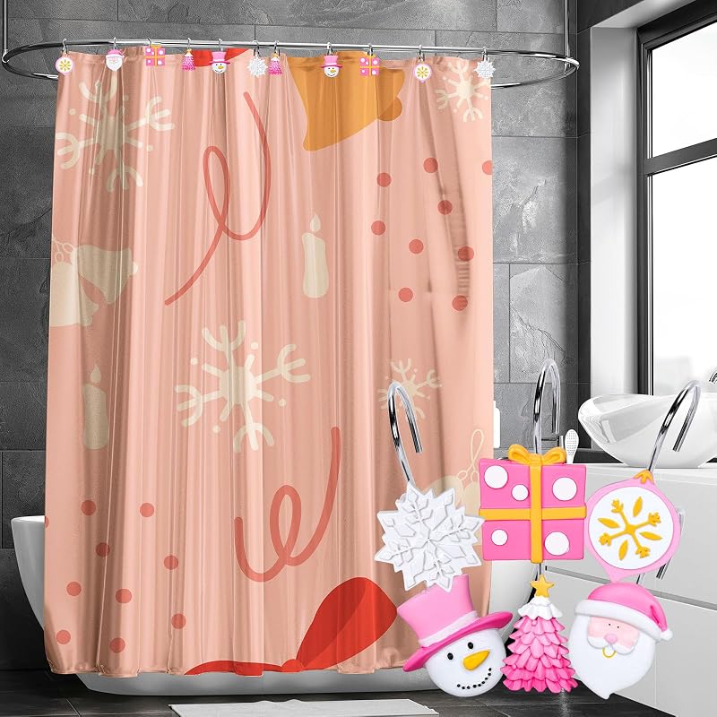 Christmas Shower Curtain Hooks 12Pcs Decorative Tree Snowflake Santa Snowman Hangers