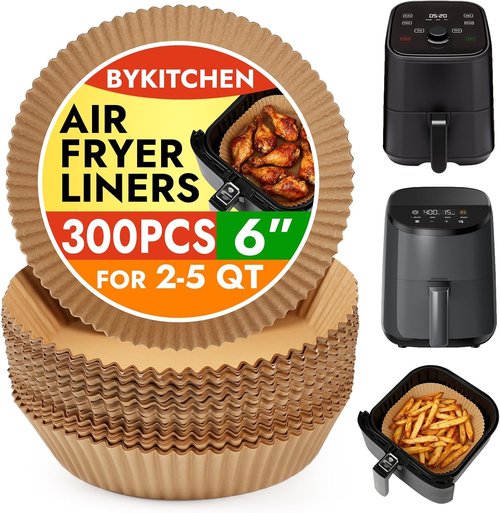 BYKITCHEN 300PCS Air Fryer Parchment Paper Liners - Round Disposable for 2 to 5QT Air Fryers | Compatible with Ninja, CHEFMAN, Cosori & More