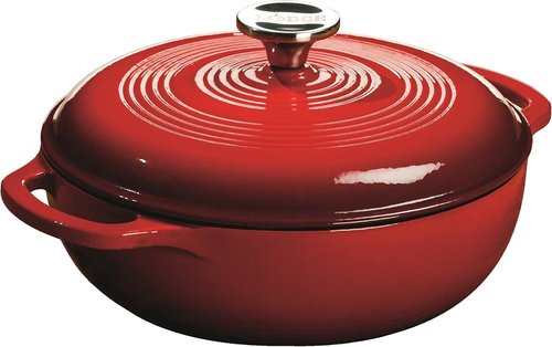 Lodge Enameled Cast Iron Dutch Oven - 3 Quart with Lid & Dual Handles - Oven Safe to 500°F | Island Spice Red