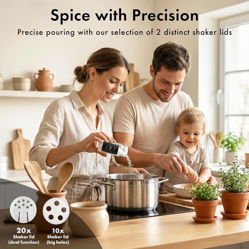 EDELHAUS® Square Spice Jars - Acacia Wooden Lids, Shaker Inserts & 240 Labels | 24-Pack Glass Containers (4.3 in × 1.8 in)