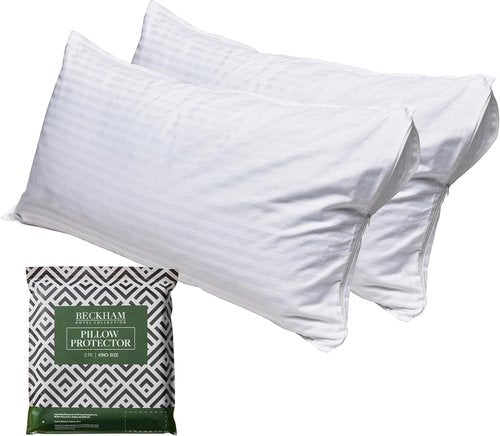 Beckham Hotel Collection King Size White Pillow Protectors - Soft, Breathable Cotton | Set of 4