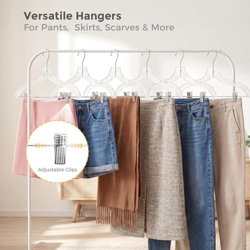 HOUSE DAY Clear Plastic Pants Hangers - Non-Slip Clips & 360° Swivel Hook | 12 Pack for Tops & Bottoms