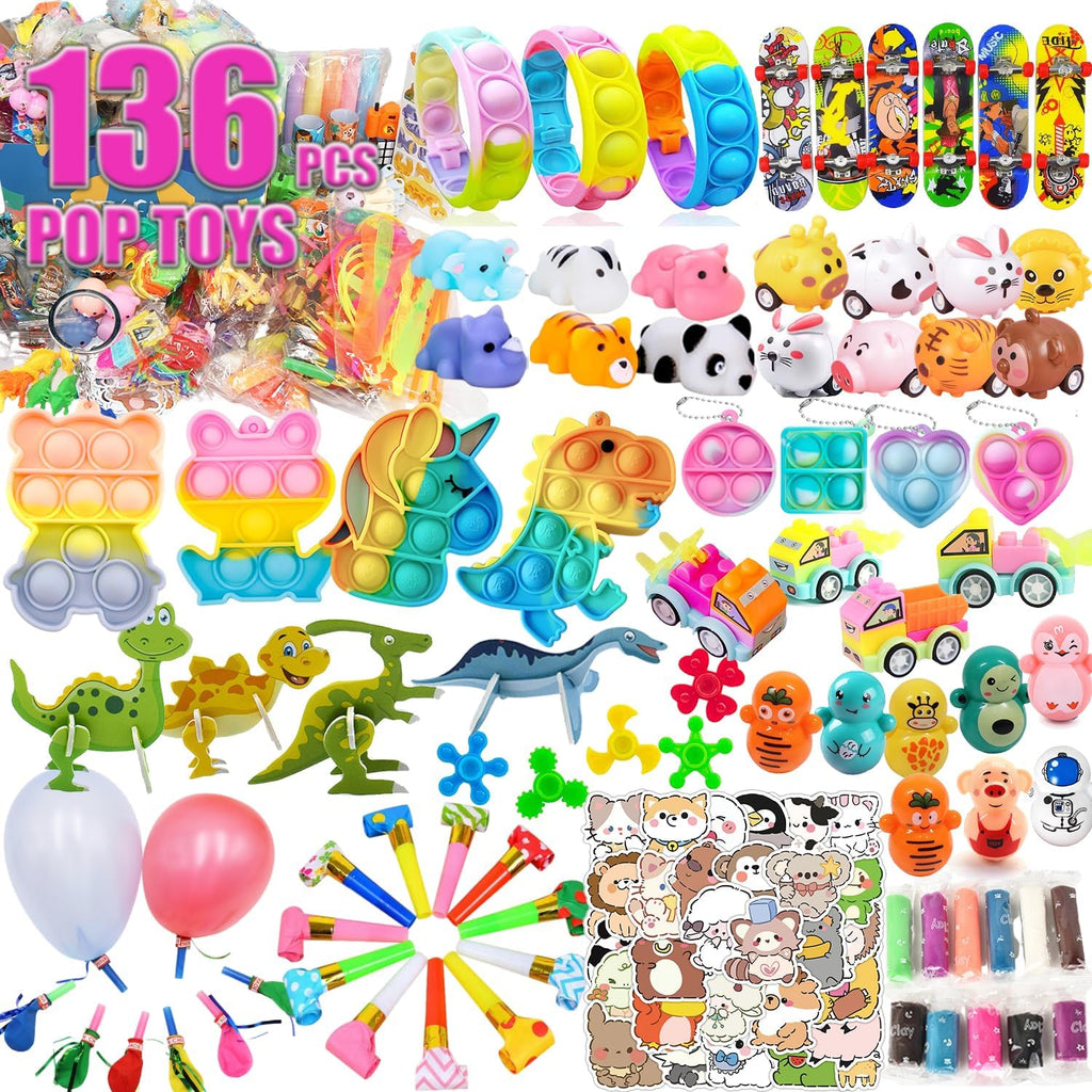 Skiennix 136 Pcs Kids Party Favors - 5-in-1 Classroom Prize Box for Ages 4-10 | Fun Carnival Treasure Box Fillers