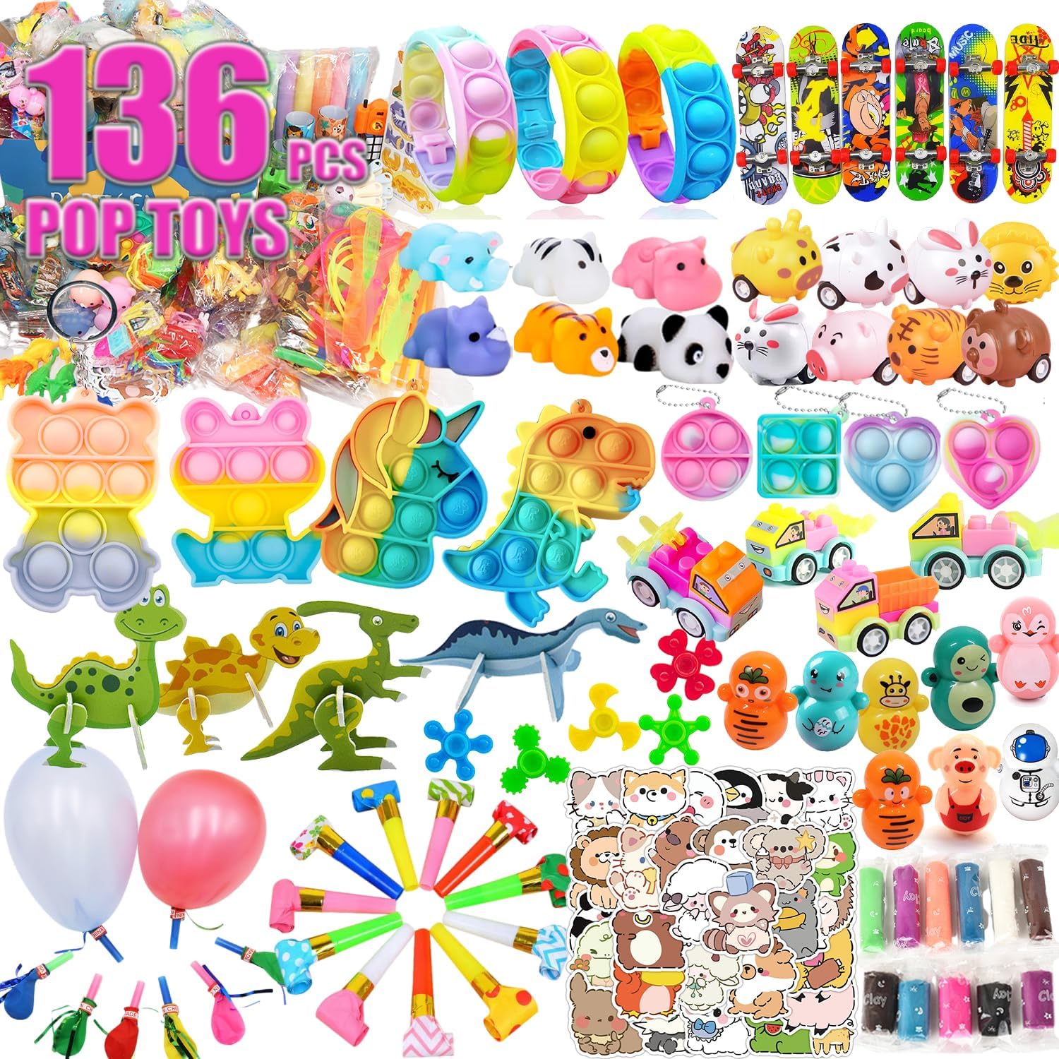 Skiennix 136 Pcs Kids Party Favors - 5-in-1 Classroom Prize Box for Ages 4-10 | Fun Carnival Treasure Box Fillers