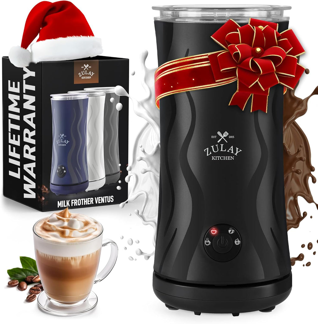 Zulay 4-in-1 Milk Frother & Steamer - Automatic Hot/Cold Foam Maker with Temperature Control - Black