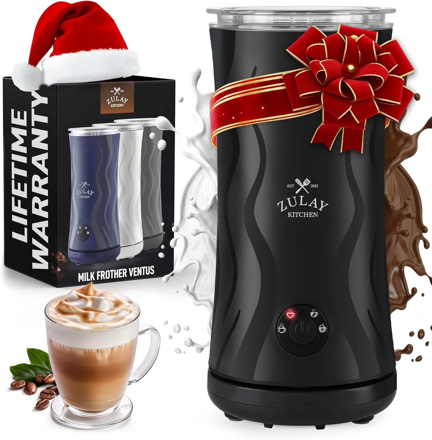 Zulay 4-in-1 Milk Frother & Steamer - Automatic Hot/Cold Foam Maker with Temperature Control - Black
