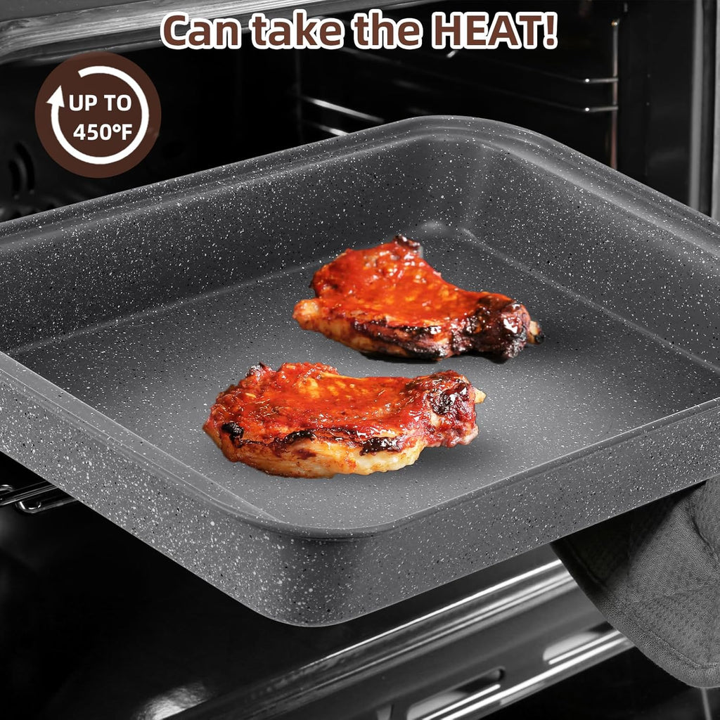 Professional Grade Nonstick Baking Pans Set by [Brand Name] - 11-Piece Carbon Steel Bakeware, Dishwasher Safe, Oven Safe to 450°F | Steel Gray