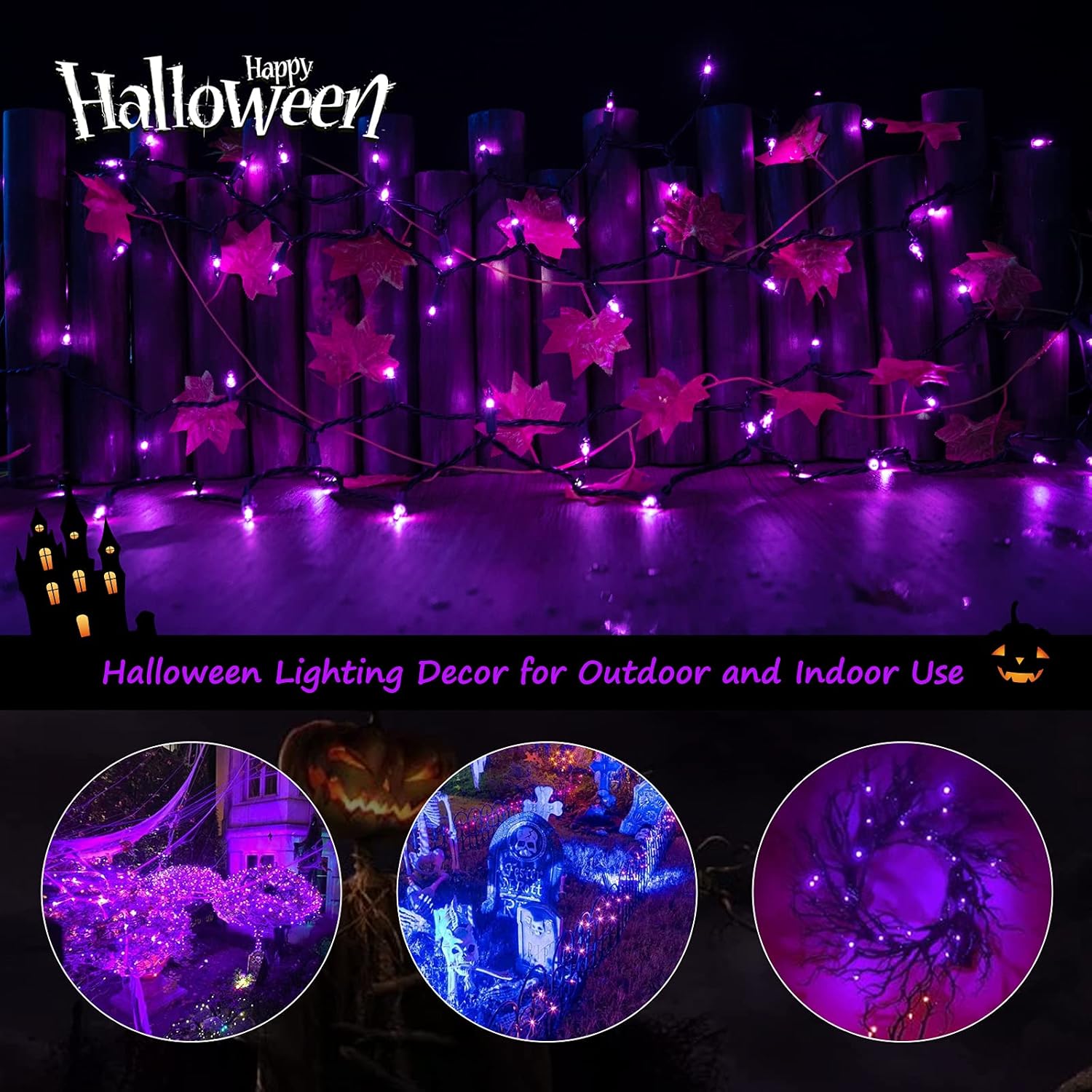 Minetom Halloween String Lights - 100 Count 25 Feet Incandescent Bulbs | Purple Mini Lights for Festive Decor