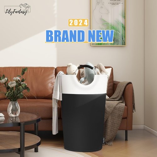 Collapsible 90L Laundry Basket by [Brand Name] - Waterproof Hamper with Padded Handles | Foldable Design for Easy Storage (Black)