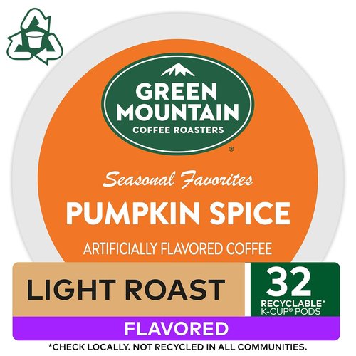 Green Mountain Coffee Roasters Pumpkin Spice Seasonal Coffee - 32 Count Pods for Fall Flavor