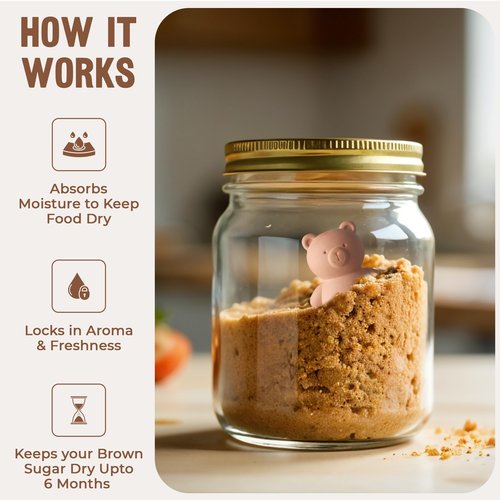 Sifri Art Brown Sugar Bear Keeper – 3D Terracotta Clay Sugar Saver Softener, Reusable Moisture Stone for Brown Sugar, Cookies, Marshmallows, Herbs, Baking & Kitchen Storage
