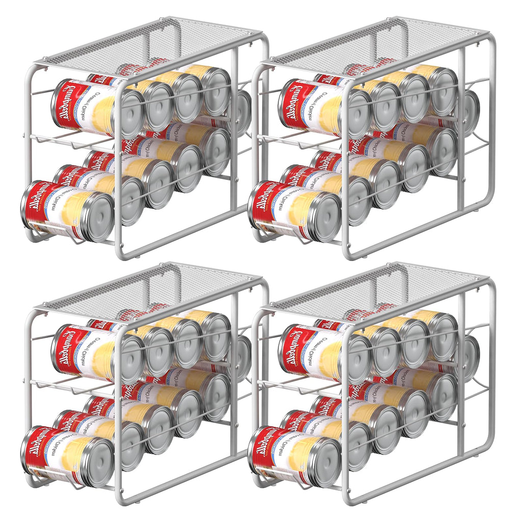 MOOACE 4 Pack Can Organizer for Pantry, Stackable Soda Can Dispenser Rack, Pantry Organizer Canned Food Storage Holder for Kitchen Refrigerator Cabinet, White