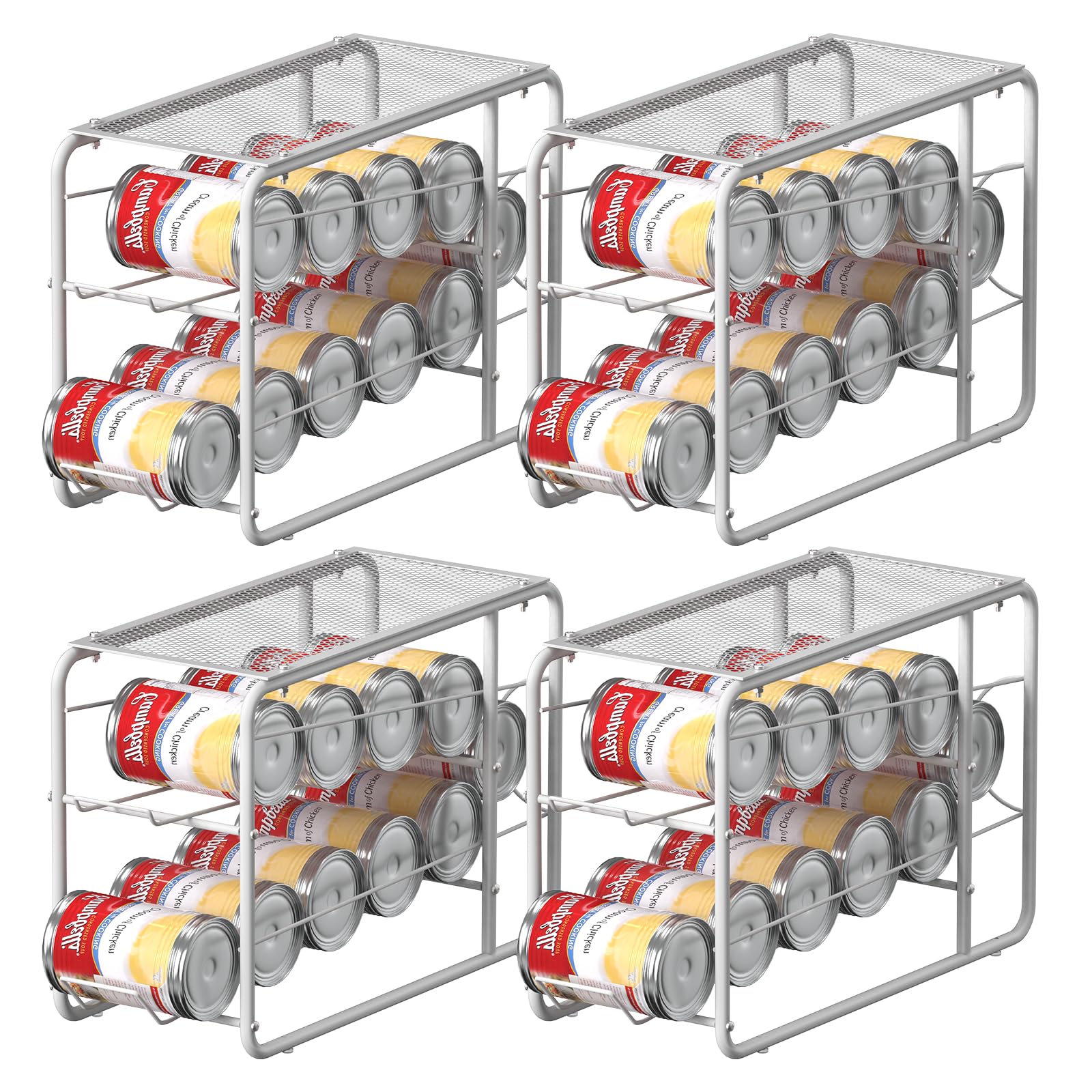 MOOACE 4 Pack Can Organizer for Pantry, Stackable Soda Can Dispenser Rack, Pantry Organizer Canned Food Storage Holder for Kitchen Refrigerator Cabinet, White