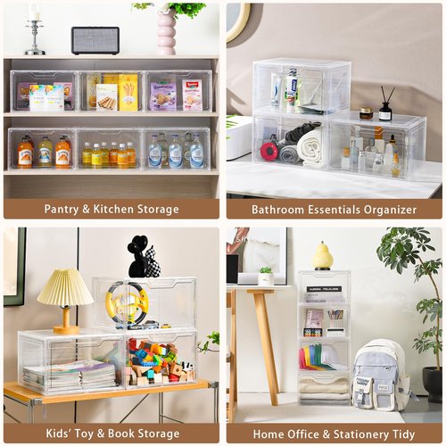 Freebat Closet Organizers and Storage, Acrylic Clear Plastic Storage Bins with Magnetic Door, 8 Pack Storage Containers for Clothes Home Organization Purse Bag Cabinet Display Closet Organizer System