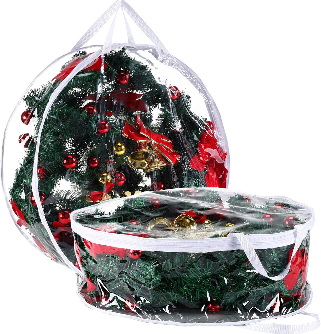 Shappy Clear Christmas Wreath Storage Container - 24 Inch Wreath Bag with Dual Zippers & Reinforced Handles