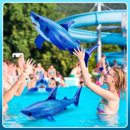 Leyndo 6 Pieces 23.6 Inch Summer Shark Pool Decorations Large Shark Pool Beach Balls Birthday Party Decorations Animal Ornament for Birthday Party Decor Supplies Gift