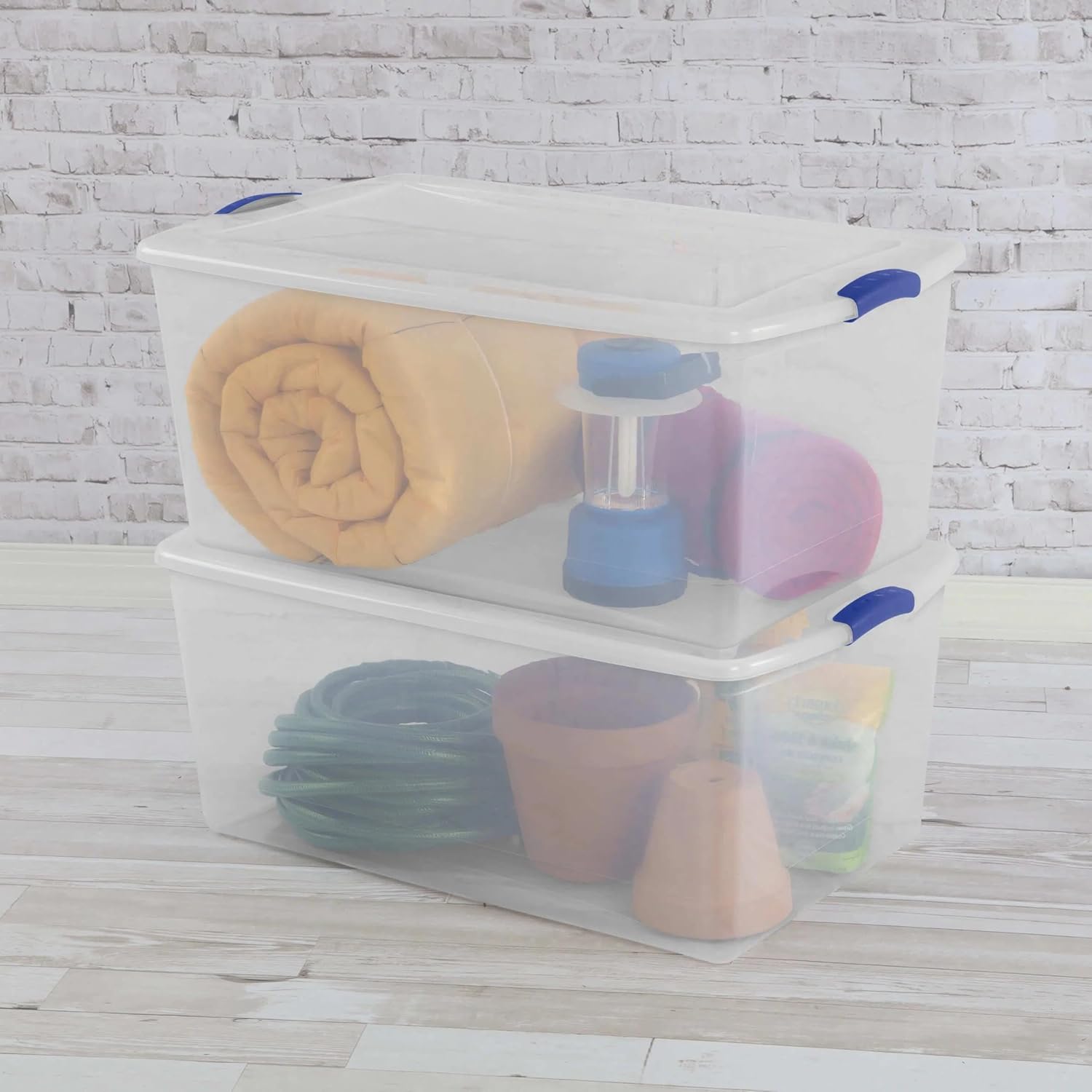 Regine Switzerland 105 QT Transparent Storage Box - Stackable with Blue Lock Mechanism | Ideal for Household & Seasonal Items
