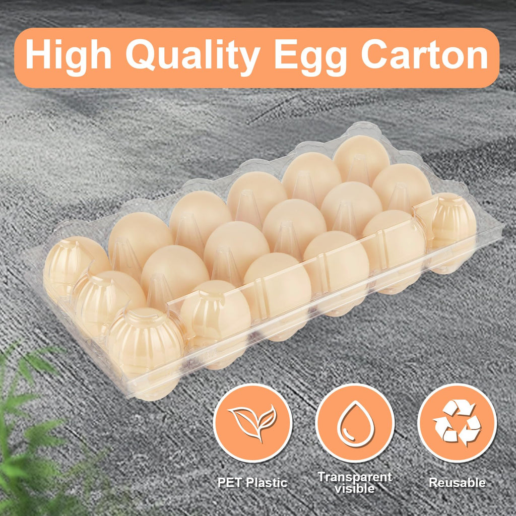 LOYORTY 50PCS Plastic Egg Cartons,18 Count Reusable Egg Carton Cheap Bulk, 3x6 Grids Clear Empty Eggs Cartons for Family, Farm, Markets