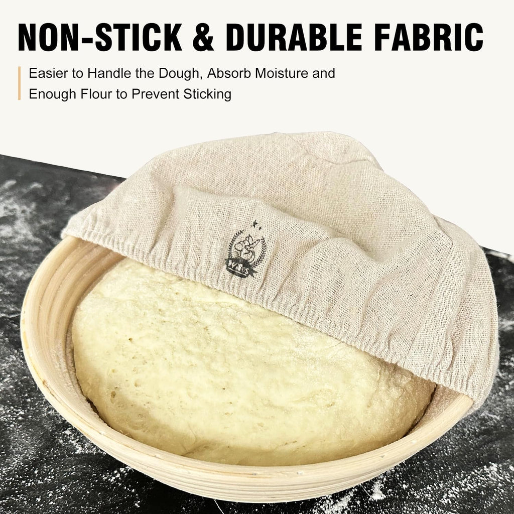 WALFOS Bread Basket Liner Cloth - 9 Inch Round Baking Dough Cover for Natural Rattan Proofing
