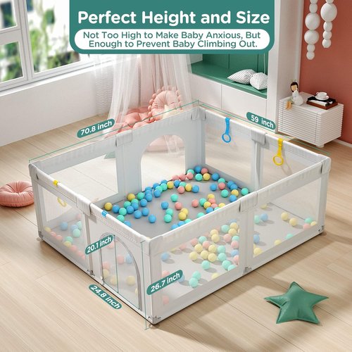 Cherrysea Baby Playpen - Large Anti-Fall Toddler Safety Play Center with Gate & 30 Ocean Balls