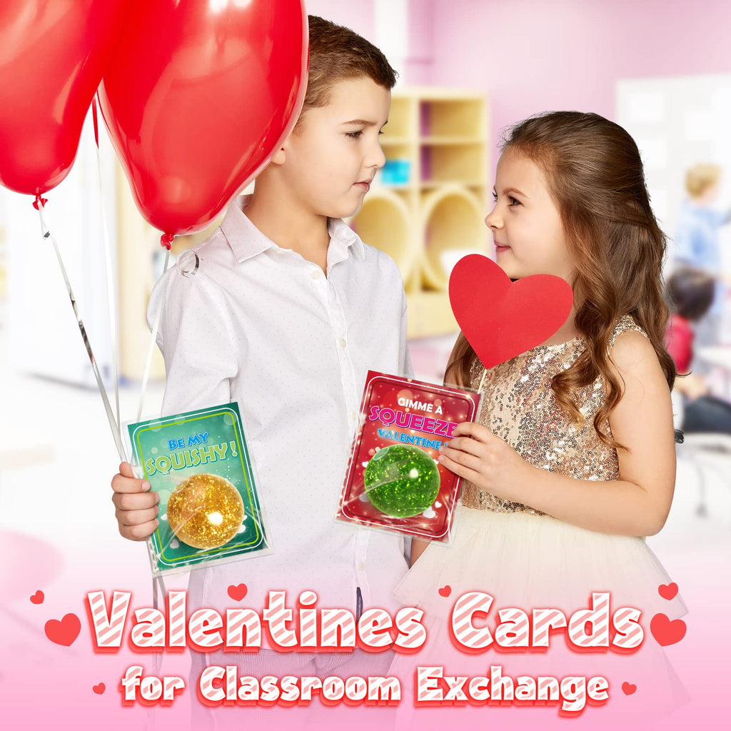 OCHIDO 24 Pack Kids Valentine's Day Greeting Cards With Squeeze Ball Stretchy, Kids Valentine Exchange Cards for Girls Boys School Class Exchange Gifts, Classroom Prizes, Bulk, Valentine Party Favor
