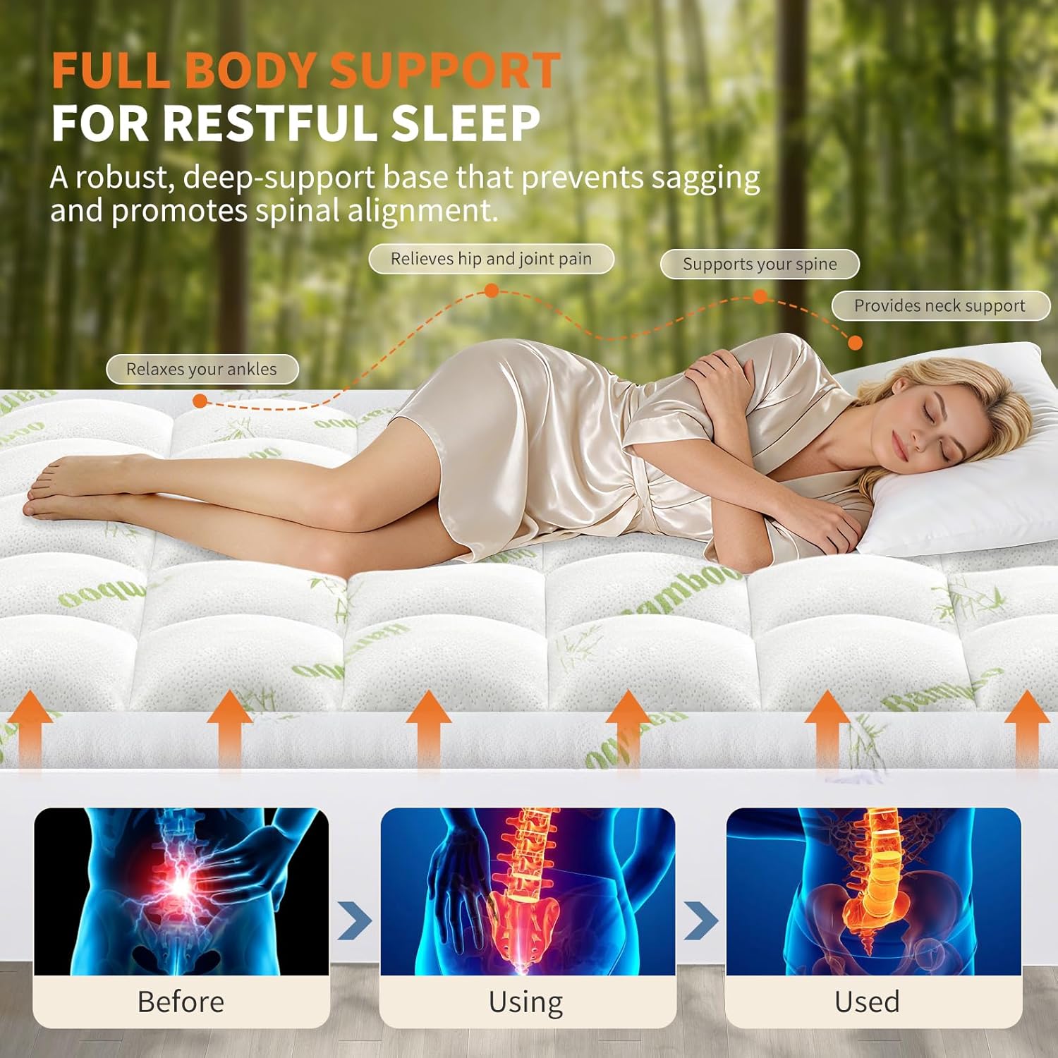 Sweetcrispy Ultra Soft Mattress Topper - Queen Size Bamboo Viscose Pillow Top for Cooling Comfort & Back Pain Relief, Green