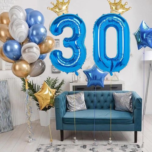 10 Number Balloon - Blue 40-Inch Big Foil Crown - Helium Birthday Party Decoration for 10-Year-Olds