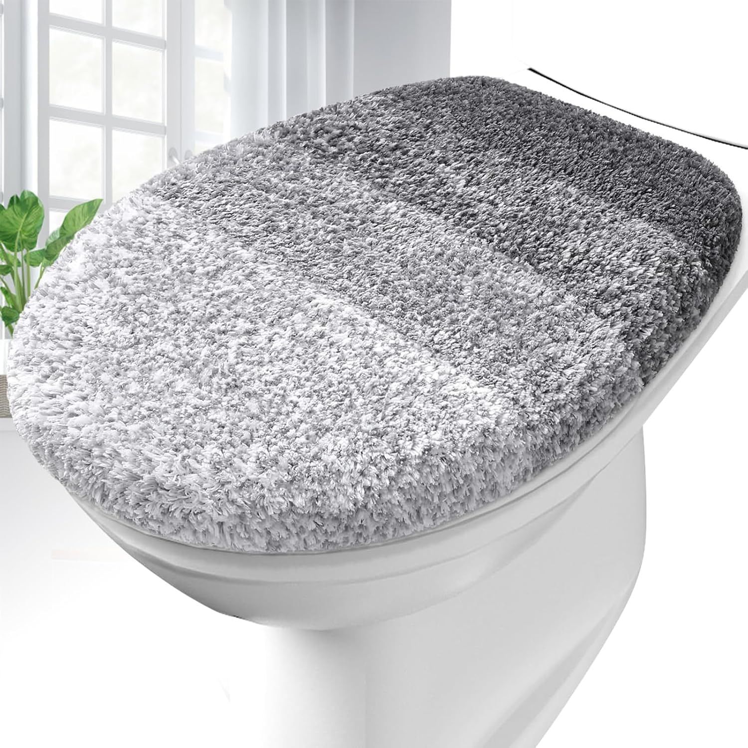 OLANLY Microfiber Toilet Lid Cover - Soft & Machine Washable | 17.5x15, Rubber Backing, Gray